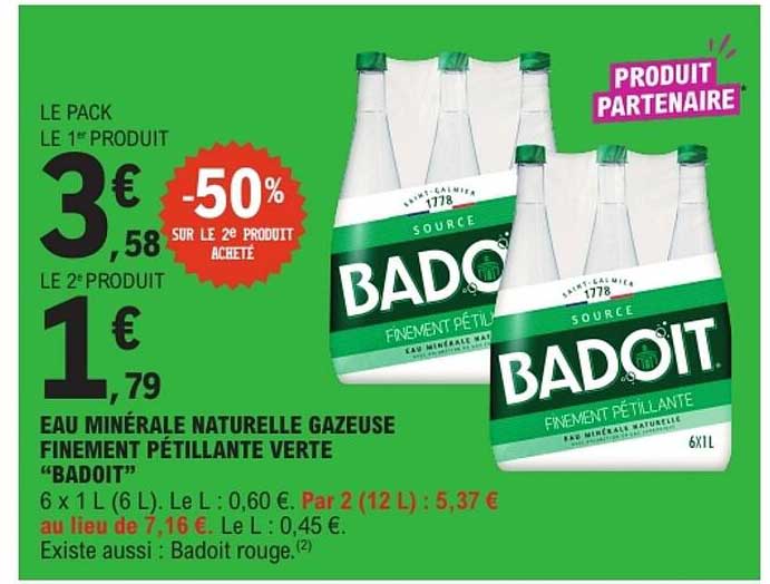 EAU MINÉRALE NATURELLE GAZEUSE FINEMENT PÉTILLANTE VERTE “BADOIT”