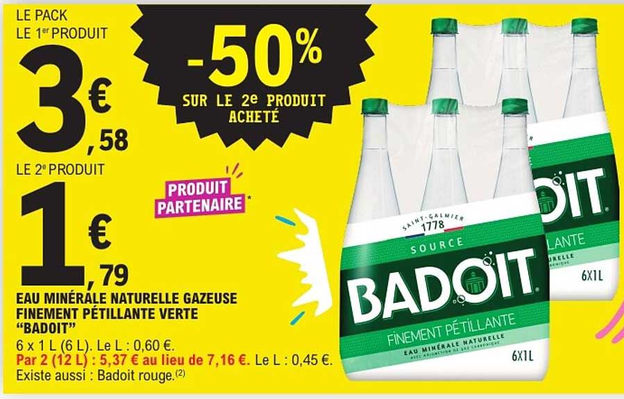 EAU MINÉRALE NATURELLE GAZEUSE FINEMENT PÉTILLANTE VERTE “BADOIT”