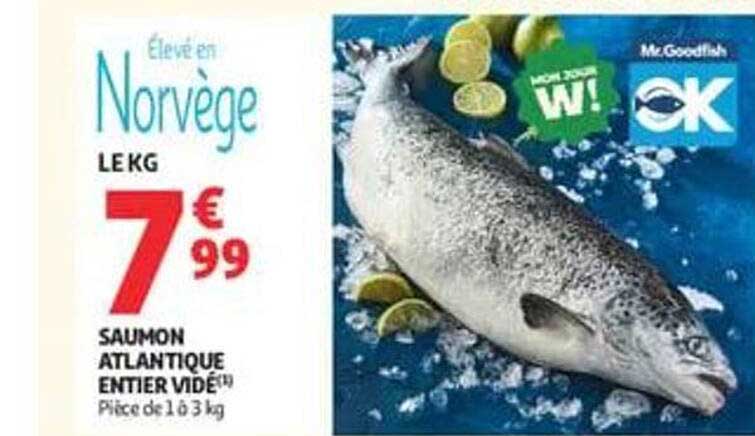 Élevé en Norvège LE KG SAUMON ATLANTIQUE ENTIER VIDÉ™