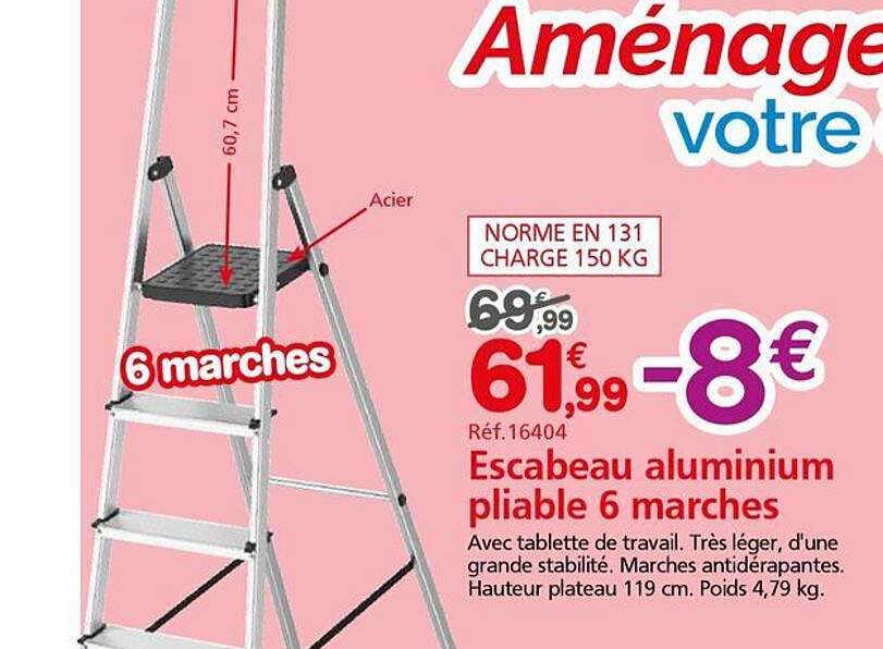 Escabeau aluminium pliable 6 marches