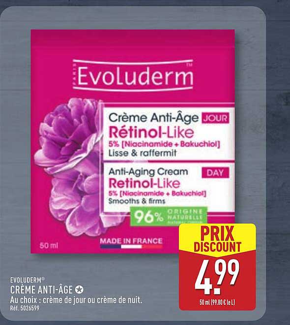 EVOLUDERM® CRÈME ANTI-ÂGE Au choix : crème de jour ou crème de nuit.