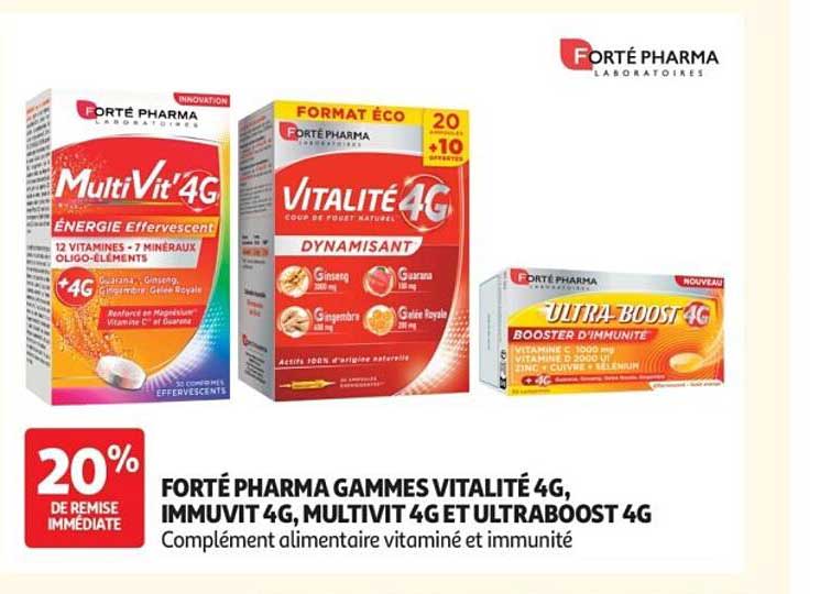 FORTÉ PHARMA GAMMES VITALITÉ 4G, IMMUVIT 4G, MULTIVIT 4G ET ULTRABOOST 4G