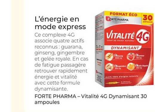 FORTE PHARMA – Vitalité 4G Dynamisant 30 ampoules