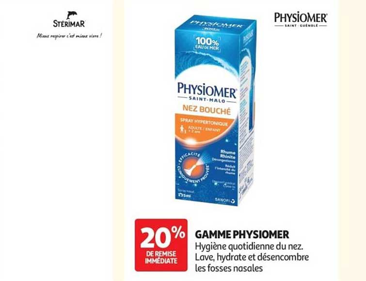 GAMME PHYSIOMER Hygiène quotidienne du nez. Lave, hydrate et désencombre les fosses nasales