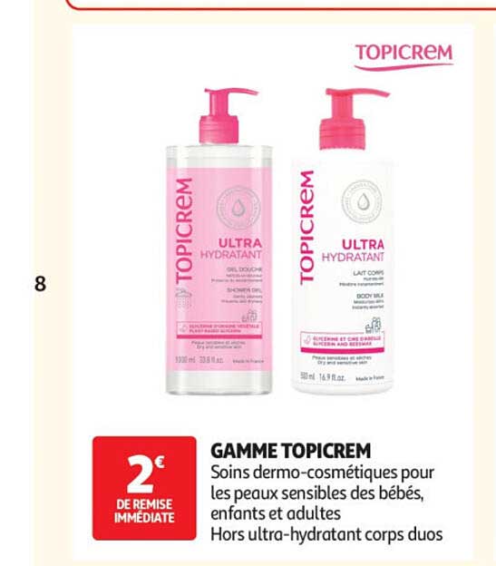 GAMME TOPICREM Soins dermo-cosmétiques pour les peaux sensibles des bébés, enfants et adultes Hors ultra-hydratant corps duos