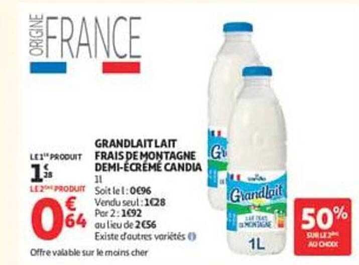 GRANDLAIT LAIT FRAIS DE MONTAGNE DEMI-ÉCRÉMÉ CANDIA