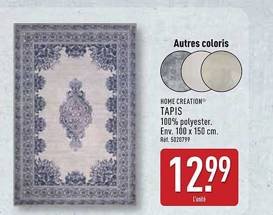 HOME CREATION® TAPIS 100% polyester. Env. 100 x 150 cm. Réf. 5020799