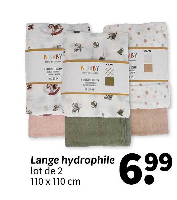 Lange hydrophile lot de 2 110 x 110 cm