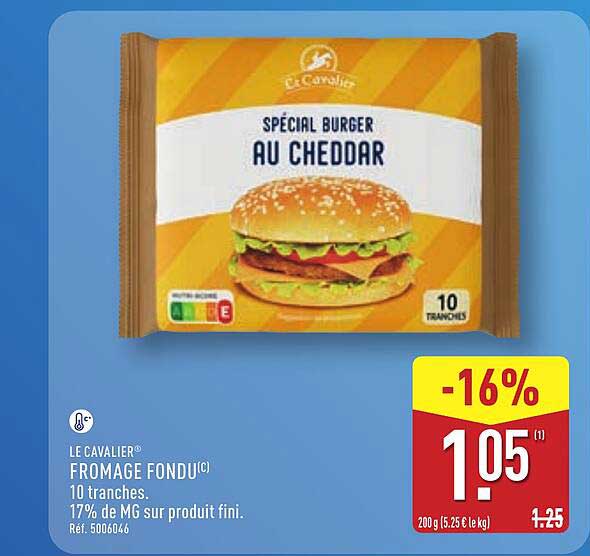 LE CAVALIER® FROMAGE FONDU(C) 10 tranches. 17% de MG sur produit fini. Réf. 5006046
