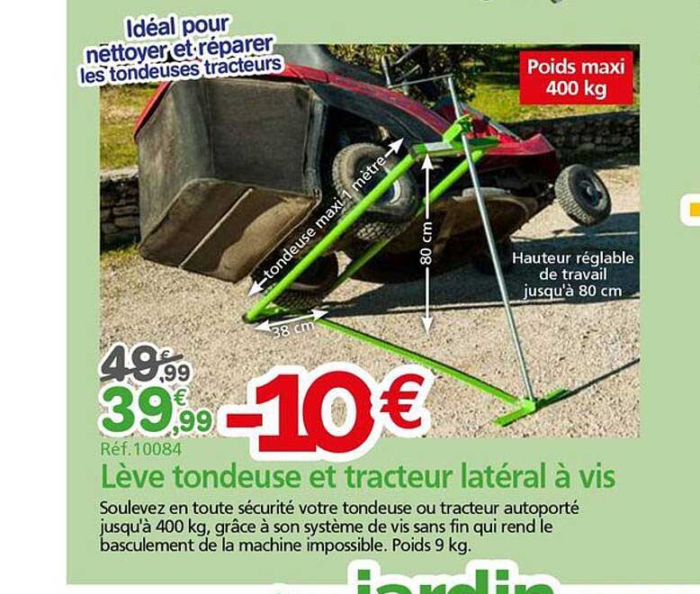 Lève tondeuse et tracteur latéral à vis