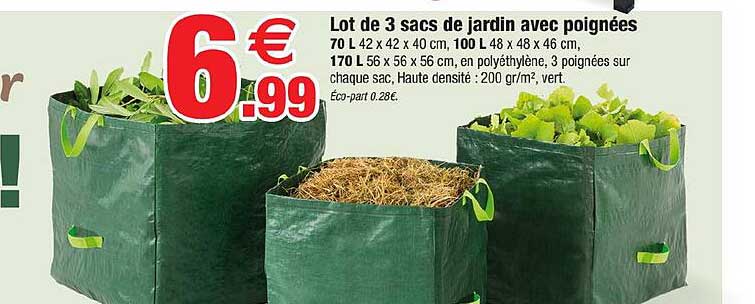 Lot de 3 sacs de jardin avec poignées