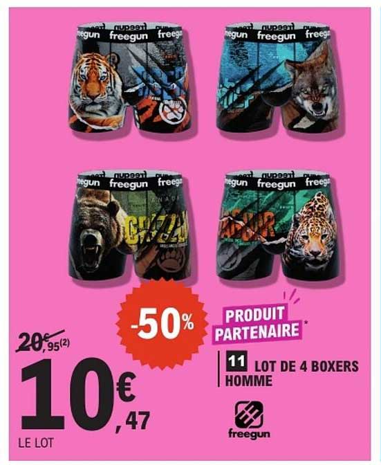 LOT DE 4 BOXERS HOMME