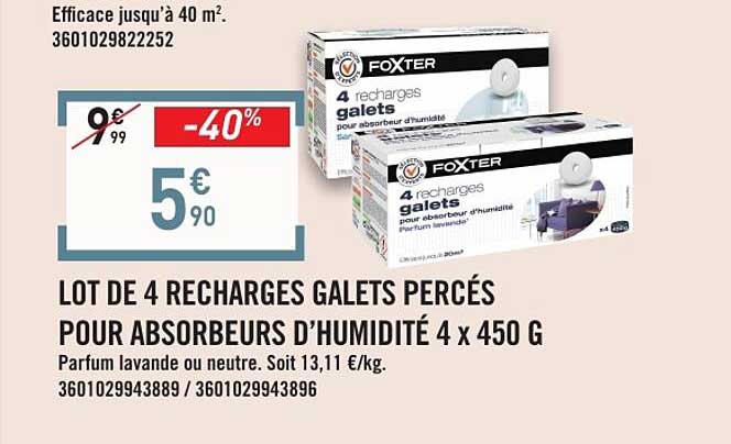 LOT DE 4 RECHARGES GALETS PERCÉS POUR ABSORBEURS D’HUMIDITÉ 4 x 450 G