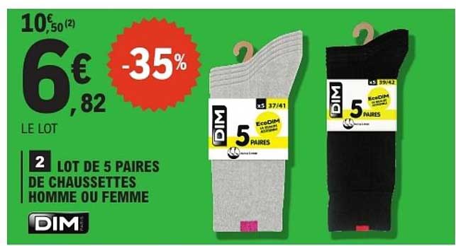 LOT DE 5 PAIRES DE CHAUSSETTES HOMME OU FEMME