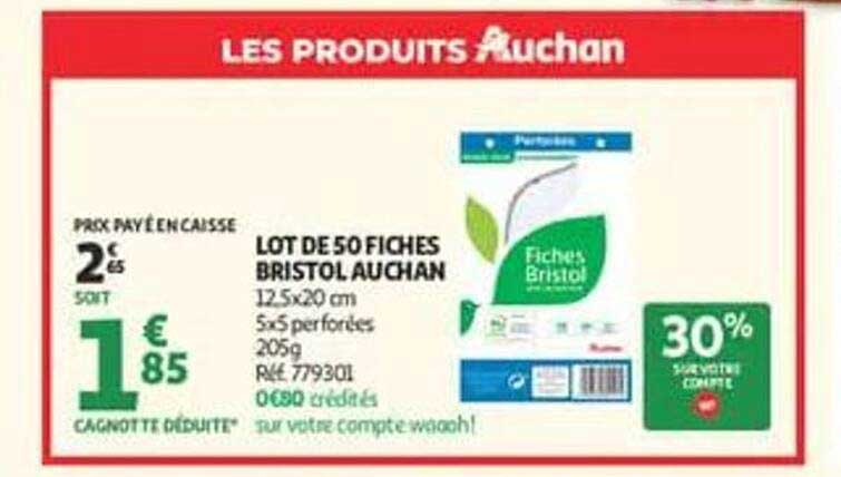 LOT DE 50 FICHES BRISTOL AUCHAN