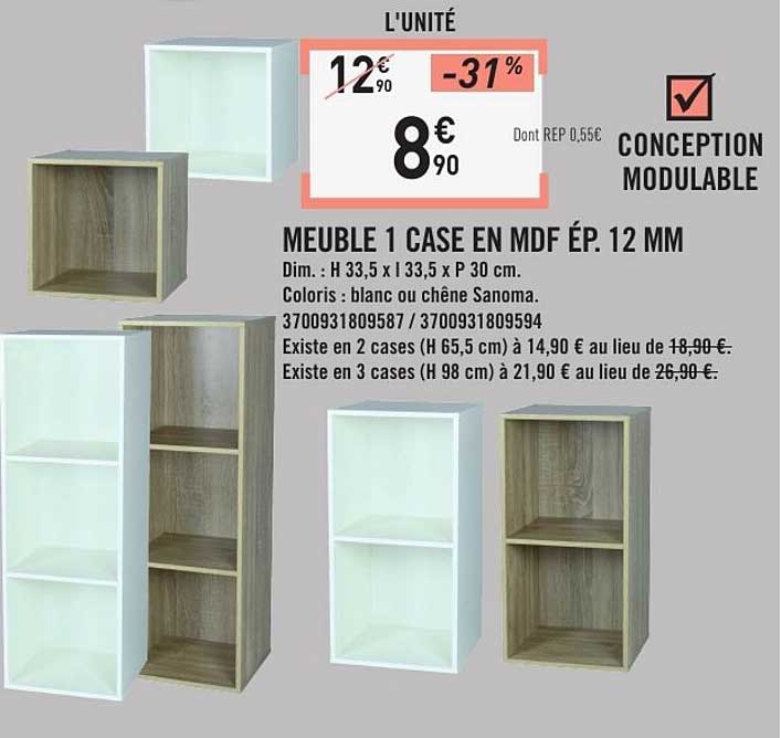 MEUBLE 1 CASE EN MDF ÉP. 12 MM