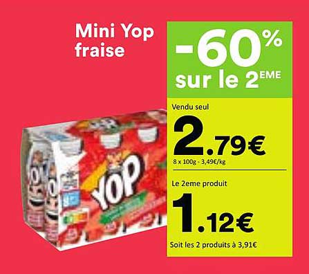 Mini Yop fraise -60% sur le 2EME