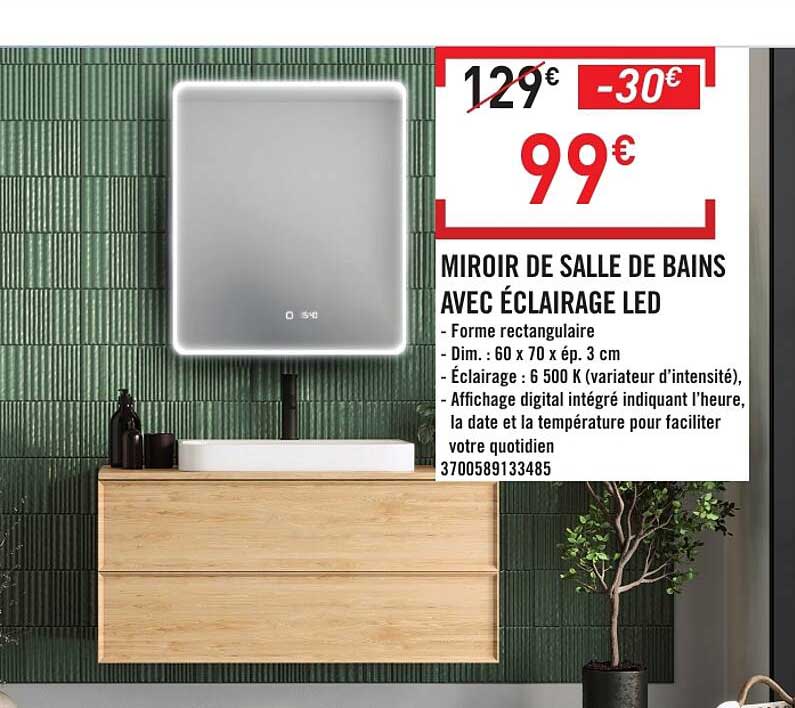 MIROIR DE SALLE DE BAINS AVEC ÉCLAIRAGE LED