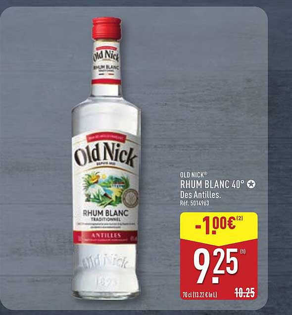 OLD NICK® RHUM BLANC 40° Des Antilles. Réf. 5014963