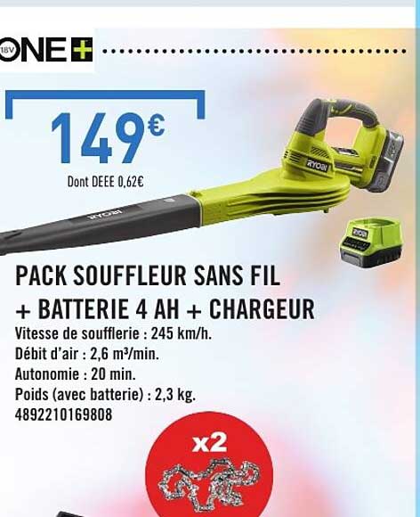 PACK SOUFFLEUR SANS FIL + BATTERIE 4 AH + CHARGEUR
