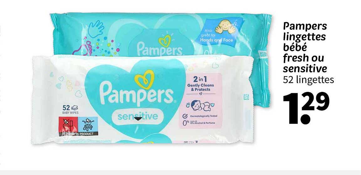 Pampers lingettes bébé fresh ou sensitive 52 lingettes