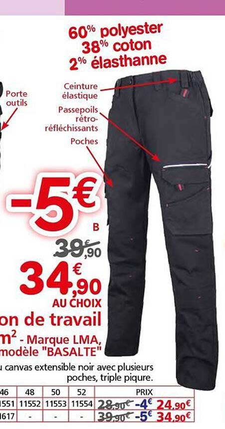 Pantalon de travail homme de travail m² - Marque LMA, modèle "BASALTE"