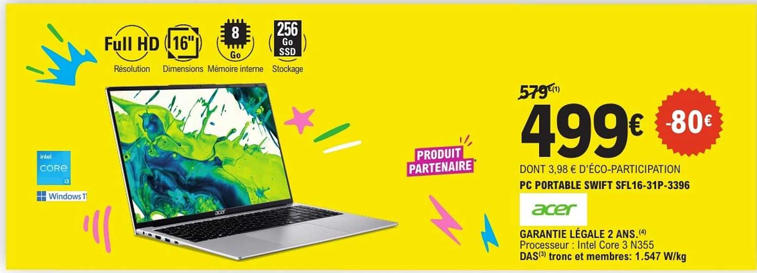 PC PORTABLE SWIFT SFL16-31P-3396