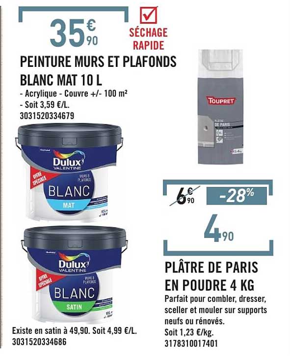PEINTURE MURS ET PLAFONDS BLANC MAT 10 L