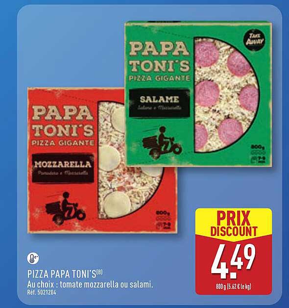 PIZZA PAPA TONI'S(B) Au choix : tomate mozzarella ou salami.