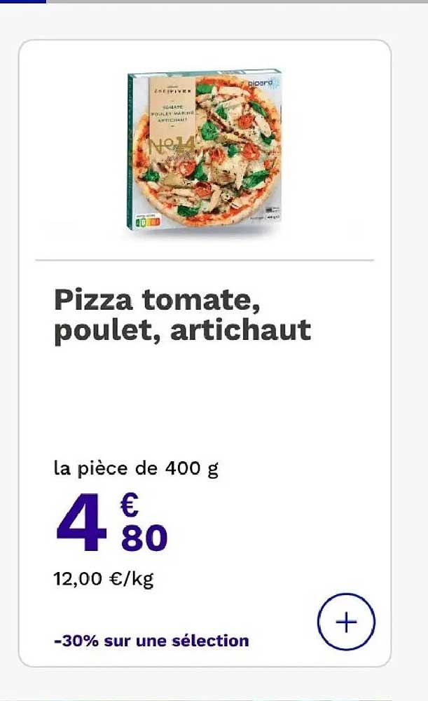 Pizza tomate, poulet, artichaut