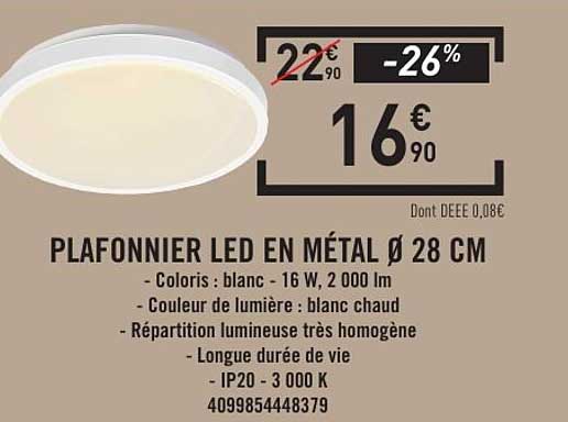 PLAFONNIER LED EN MÉTAL Ø 28 CM