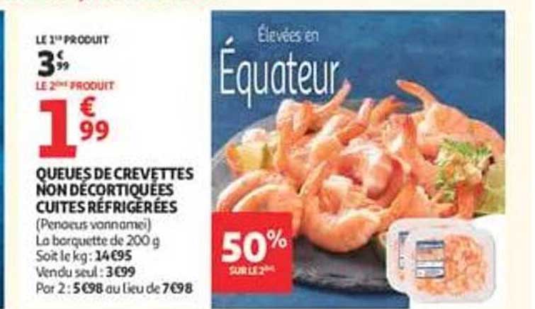 Queues de crevettes non décortiquées cuites réfrigérées