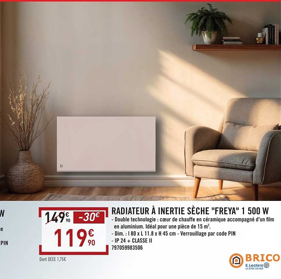RADIATEUR À INERTIE SÈCHE "FREYA" 1 500 W