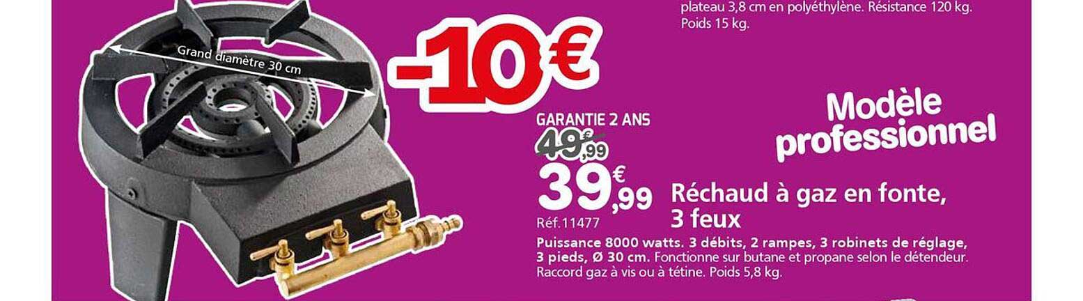 Réchaud à gaz en fonte, 3 feux