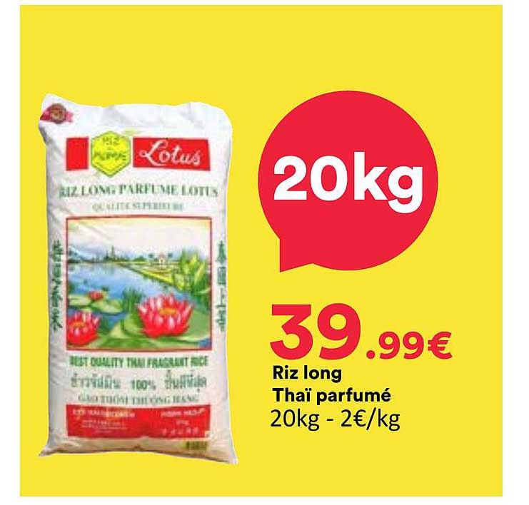 Riz long Thaï parfumé 20kg - 2€/kg