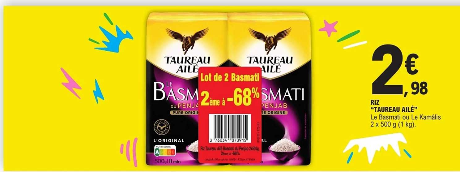 RIZ "TAUREAU AILÉ" Le Basmati ou Le Kamâlis 2 x 500 g (1 kg).