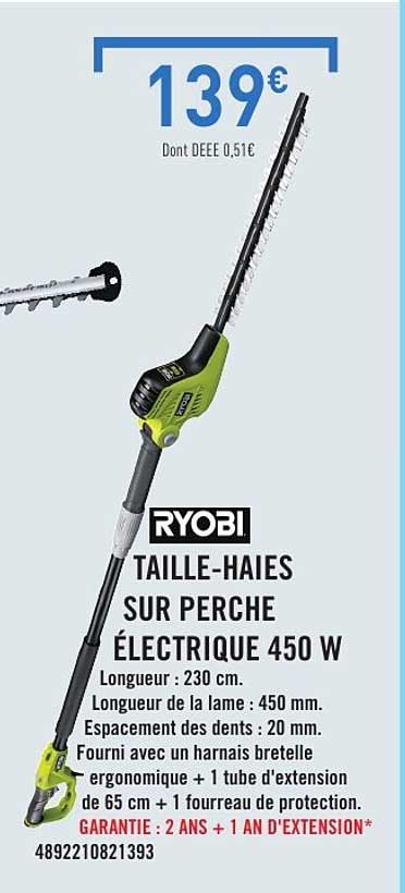 RYOBI TAILLE-HAIES SUR PERCHE ÉLECTRIQUE 450 W