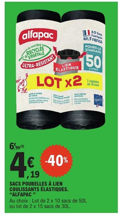 SACS POUBELLES À LIEN COULISSANTS ÉLASTIQUES. “ALFAPAC”