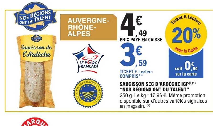 SAUCISSON SEC D'ARDÈCHE IGP "NOS RÉGIONS ONT DU TALENT"
