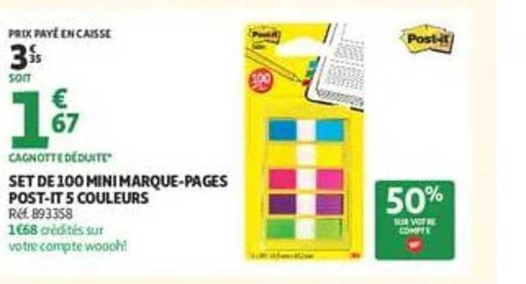 SET DE 100 MINI MARQUE-PAGES POST-IT 5 COULEURS
