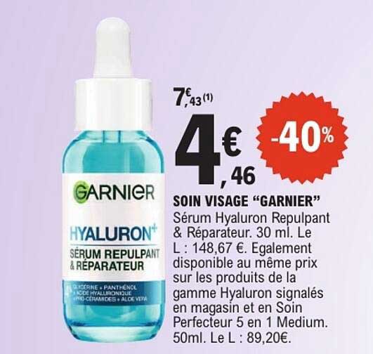 SOIN VISAGE “GARNIER” SÉRUM HYALURON REPULPANT & RÉPARATEUR
