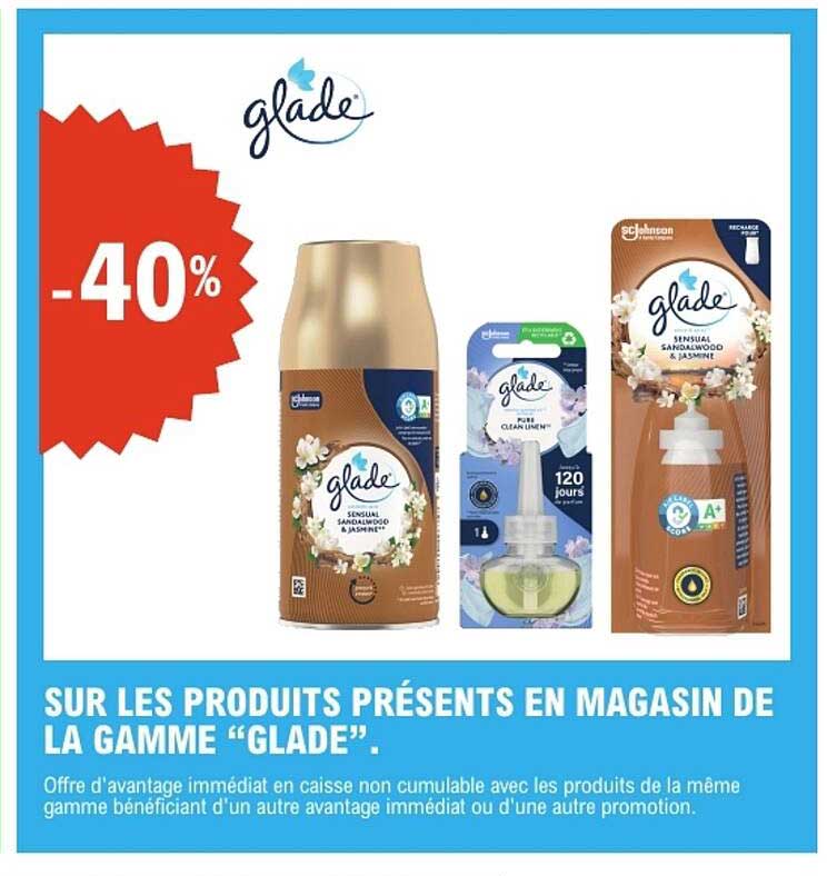 SUR LES PRODUITS PRÉSENTS EN MAGASIN DE LA GAMME “GLADE”.