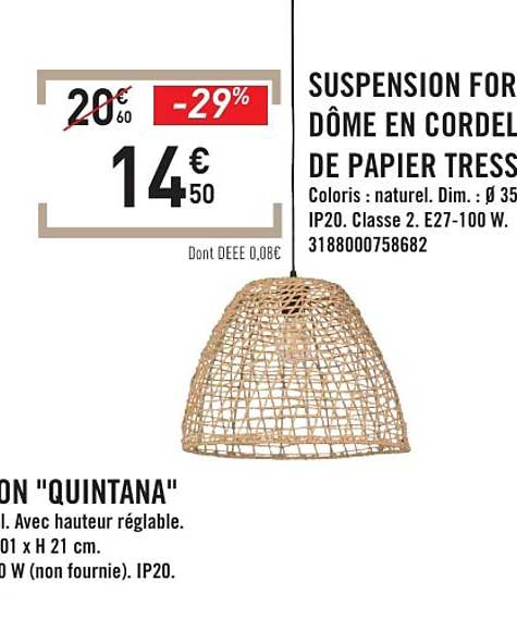 SUSPENSION FORME DÔME EN CORDE DE PAPIER TRESSÉ