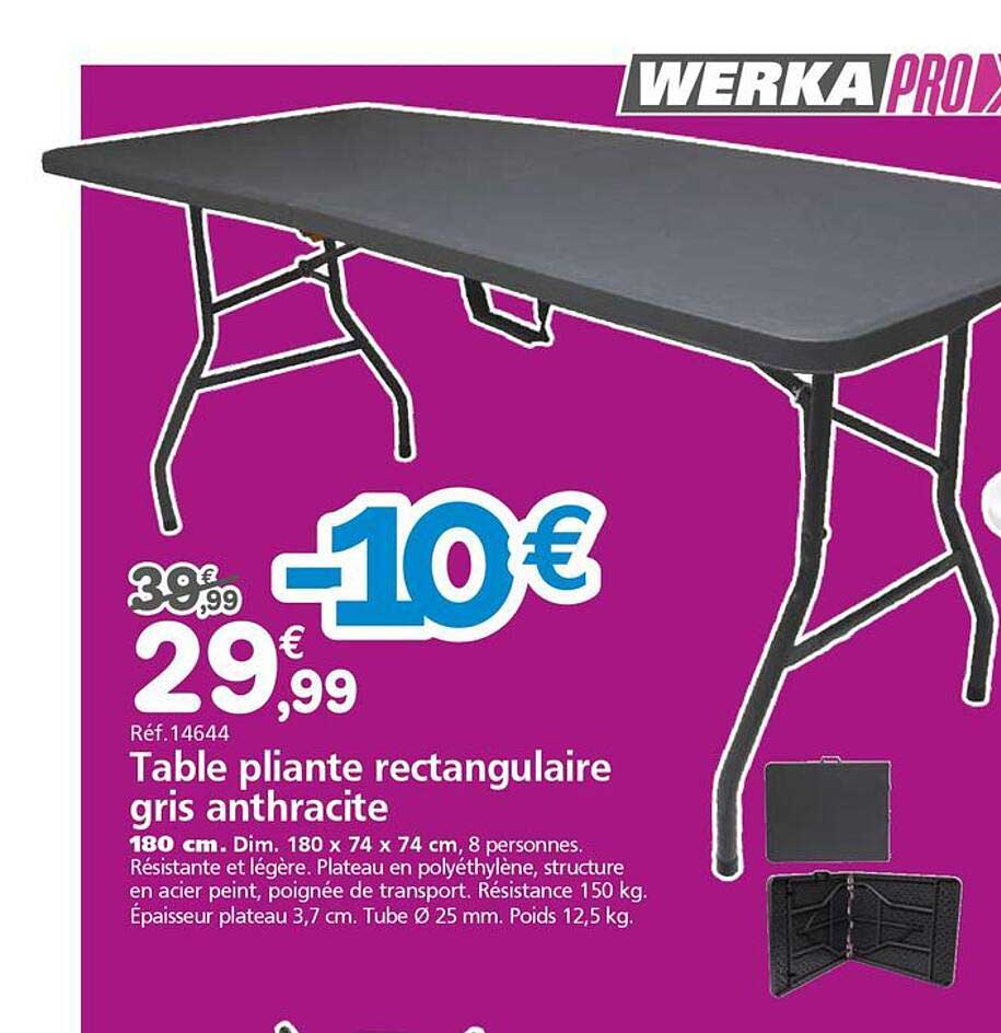 Table pliante rectangulaire gris anthracite