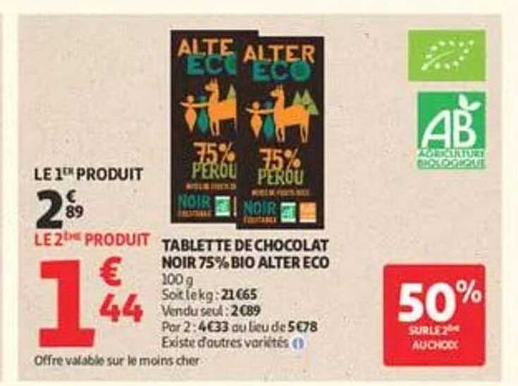 TABLETTE DE CHOCOLAT NOIR 75% BIO ALTER ECO