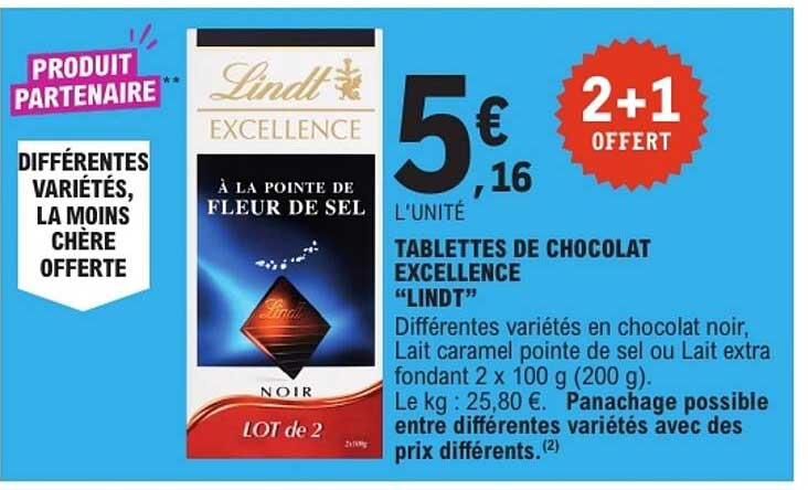 TABLETTES DE CHOCOLAT EXCELLENCE “LINDT”