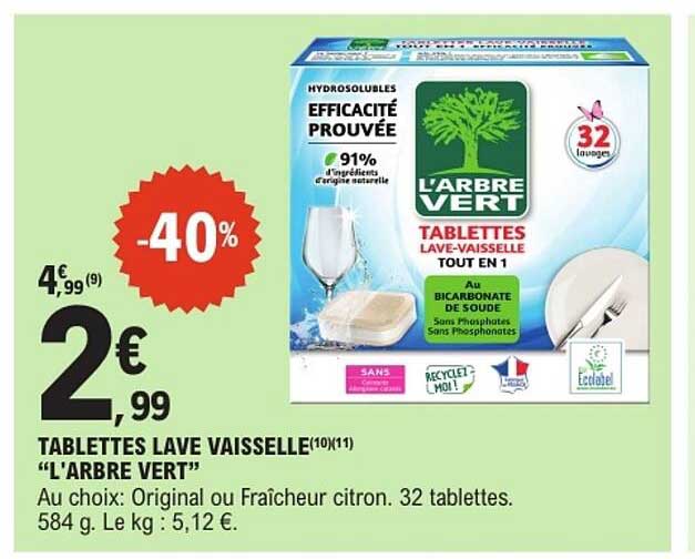 TABLETTES LAVE VAISSELLE "L'ARBRE VERT"