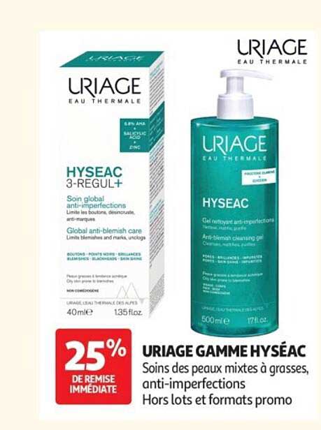 URIAGE GAMME HYSÉAC Soins des peaux mixtes à grasses, anti-imperfections Hors lots et formats promo