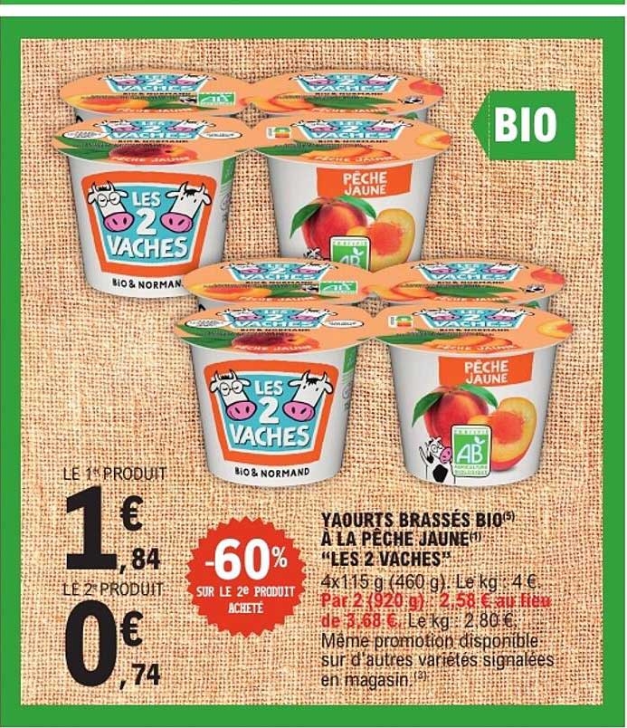 YAOURTS BRASSÉS BIO À LA PÊCHE JAUNE "LES 2 VACHES"