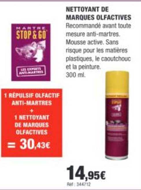 1 RÉPULSIF OLFACTIF ANTI-MARTRES + 1 NETTOYANT DE MARQUES OLFACTIVES